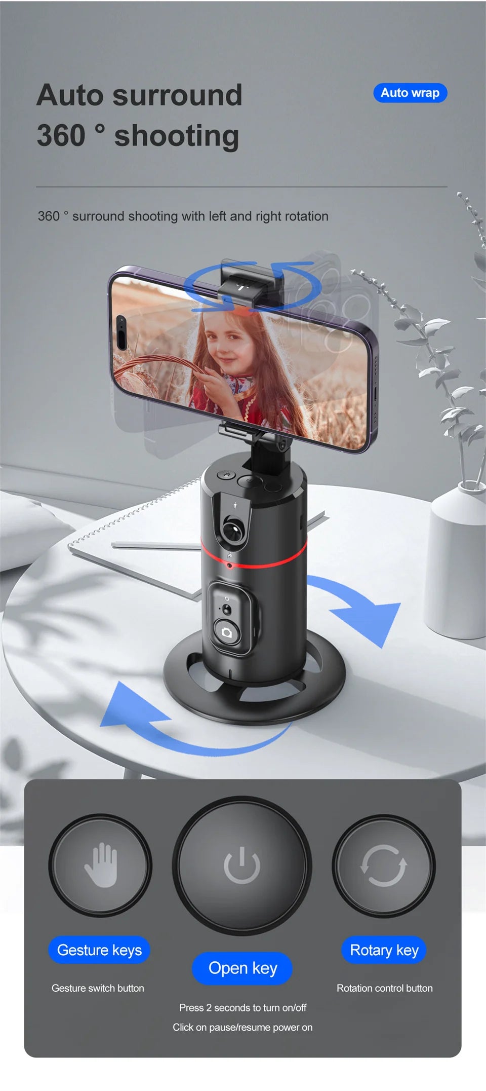 Roreta NEW Axis 360 Rotation Gimbal Stabilizer Selfie Stick Foldable With Bluetooth Shutter Monopod For Smartphone IOS Android