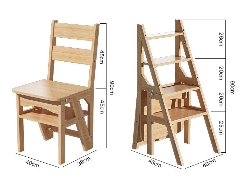 Innovative Multifunctional Household Ladder: Solid Wood Folding Storage, Dual-Use Ladder Chair, Climbing Stool for Home