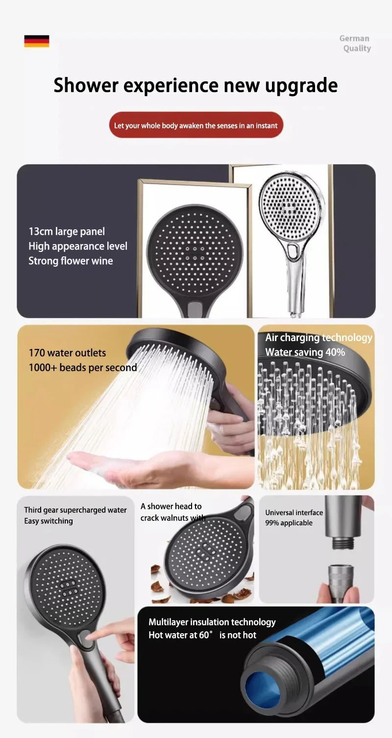 Xiaomi MIJIA High Pressure Shower Head 13cm Panel 3 Modes Water Saving Spray Nozzle Massage Rainfall Shower Bathroom Accessories