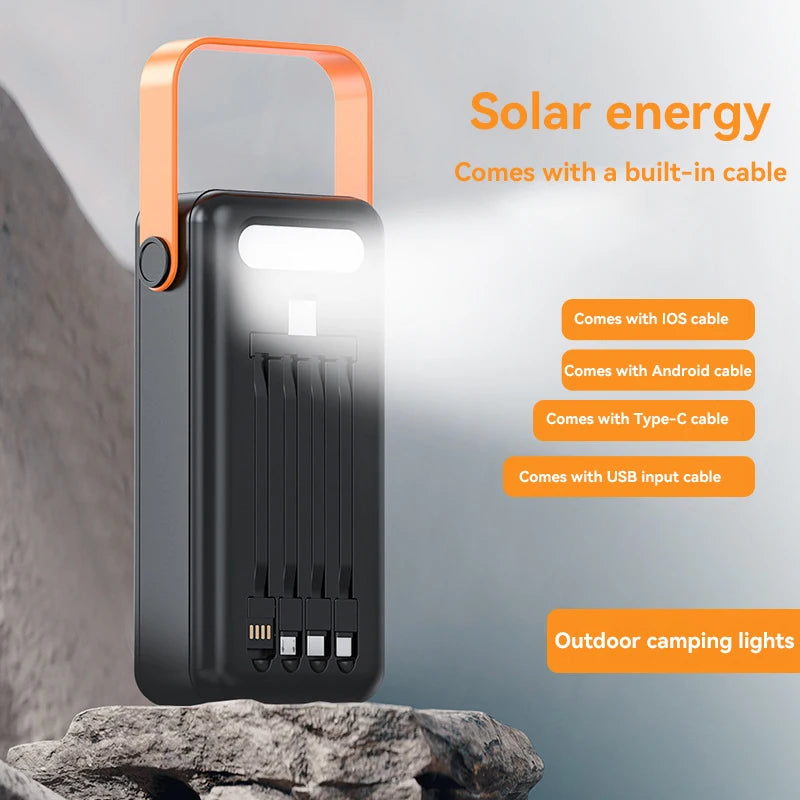 Xiaomi 100000mAh Solar Panel Power Bank Fast charging Comes with Four Wire External Battery Pack with Flashlight For Outdoors 