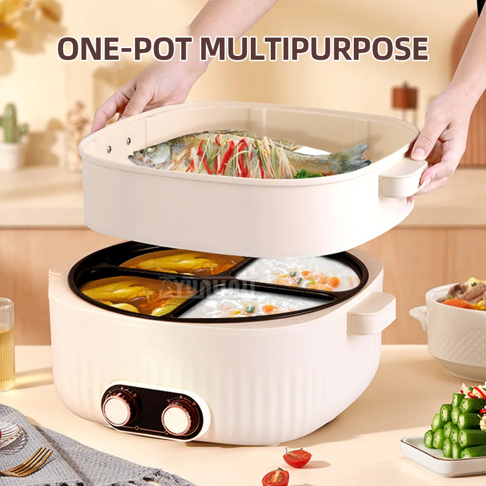 Four-Grid Multifunctional Integrated Hot Pot Electric Caldron Household Large Capacity Electric Chafing Dish