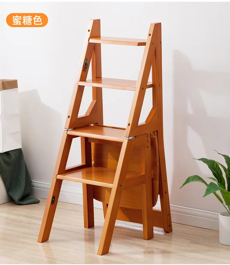 Solid Wood Ladder Chair Household Ladder Chair Folding Dual-use Ladder Stool Indoor Climbing Pedal Stair Multi-function
