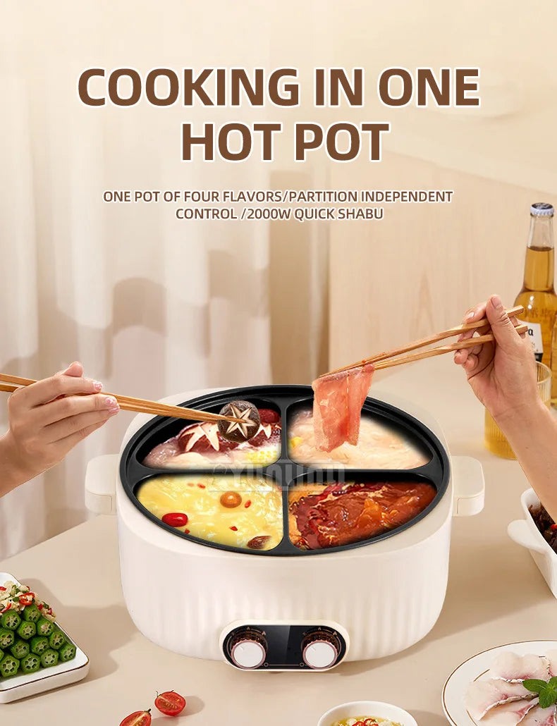 Four-Grid Multifunctional Integrated Hot Pot Electric Caldron Household Large Capacity Electric Chafing Dish