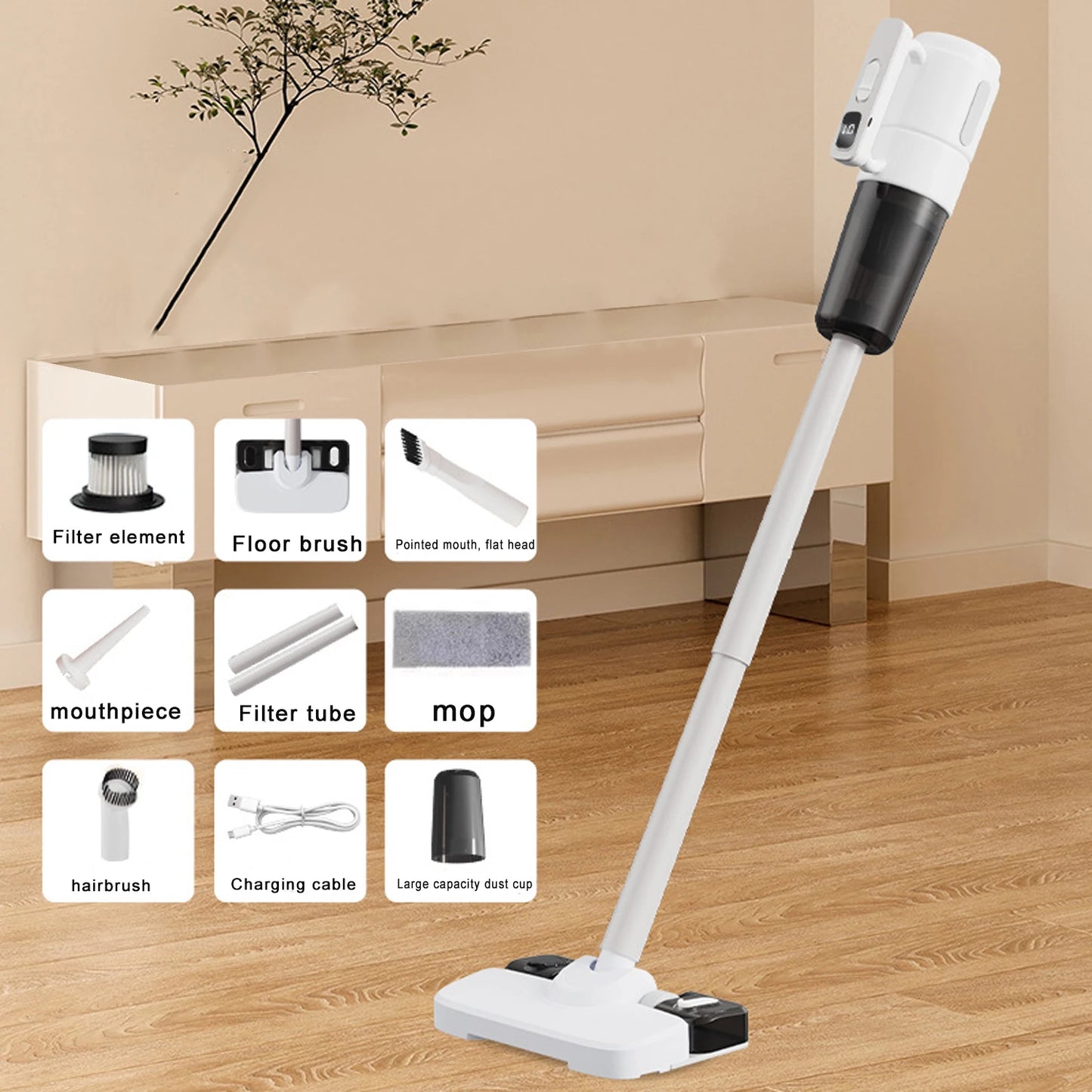 Wireless vacuum & mopping combo with multi-mode cleaning, 90° rotating brush for deep clean, lightweight, ensuring home cleanlin