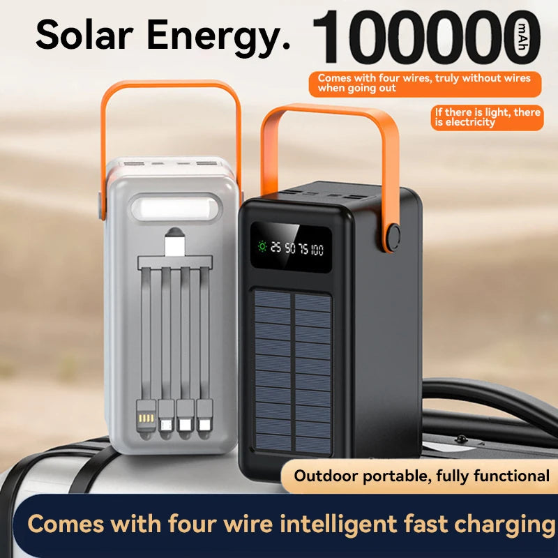 Xiaomi 100000mAh Solar Panel Power Bank Fast charging Comes with Four Wire External Battery Pack with Flashlight For Outdoors 