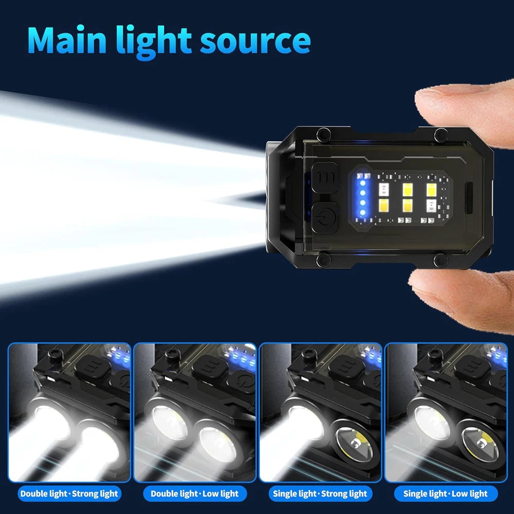 8 Modes Waterproof Mini Keychain Flashlight Magnet USB C Rechargeable EDC 800 High Lumens LED&COB Portable Clip on Flashlights