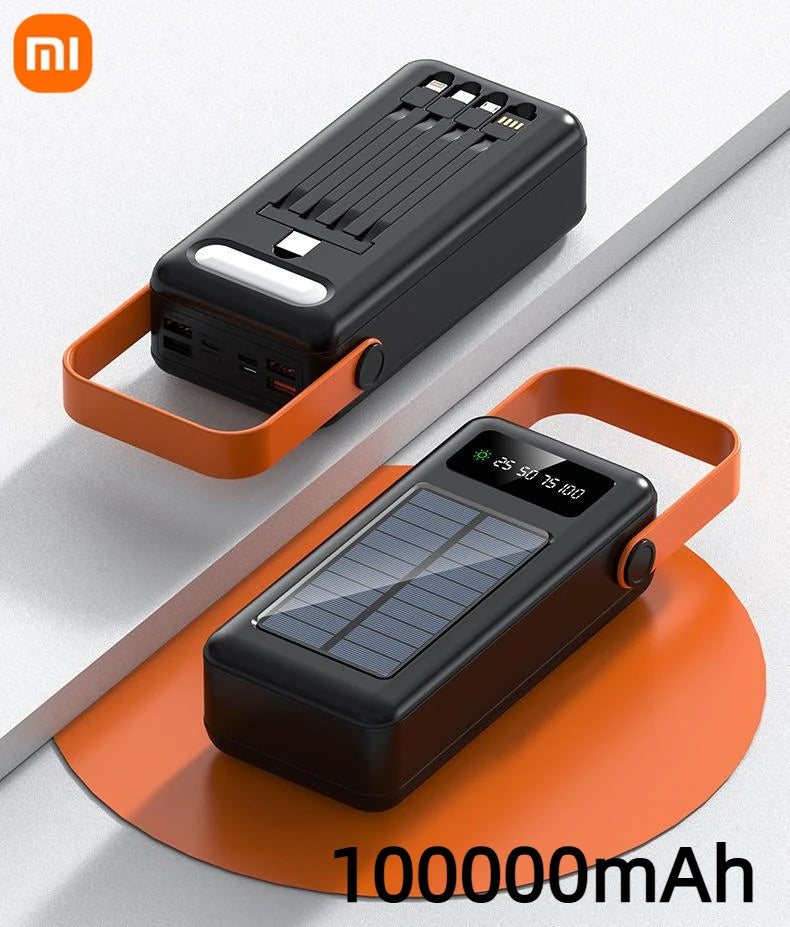 Xiaomi 100000mAh Solar Panel Power Bank Fast charging Comes with Four Wire External Battery Pack with Flashlight For Outdoors 