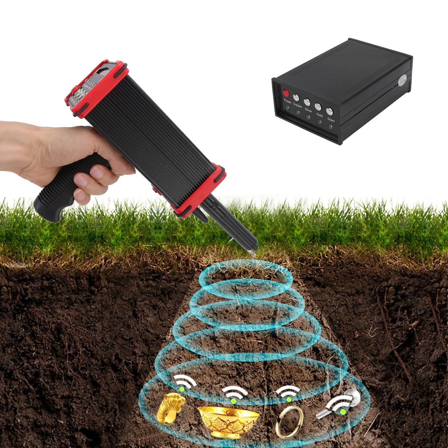 1000 Meters Range Metal Locator Underground 15m Depth Red Metal Detection Finder for Treasures Underground Metal Locator
