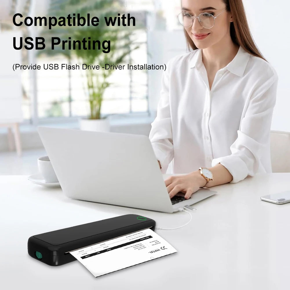 A4 Portable Thermal Printer Inkless Bluetooth-Compatible Min Portable A4 Label Maker with Printing Paper Document Printing Maker