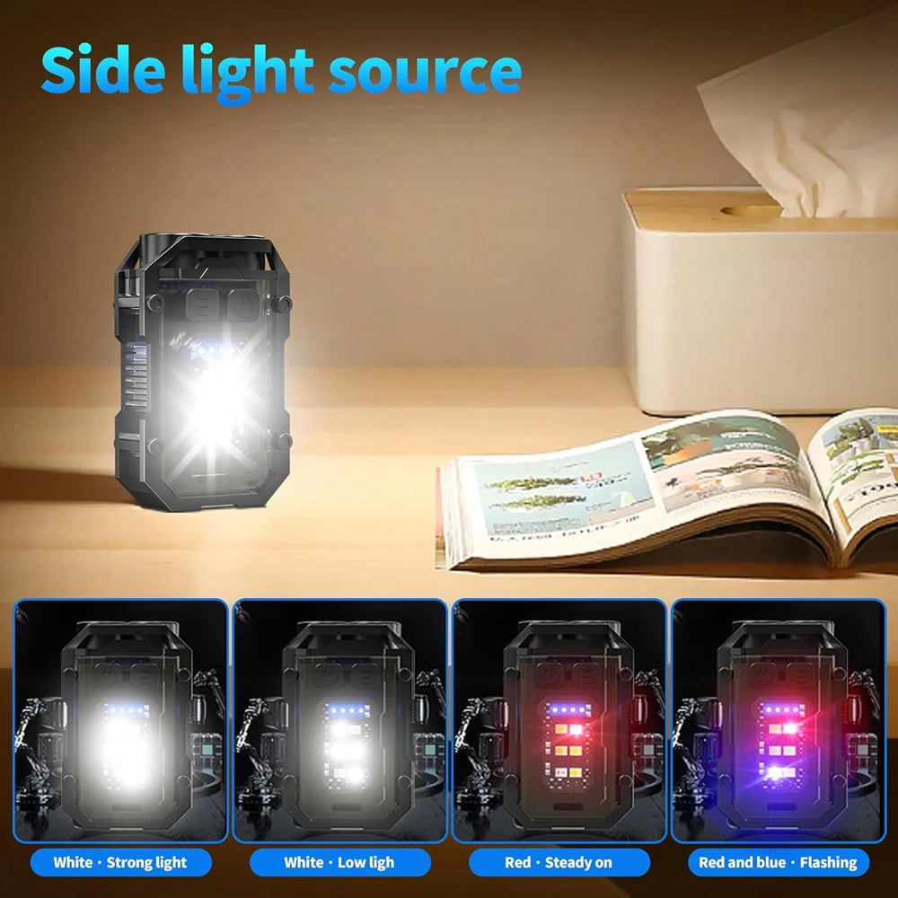 8 Modes Waterproof Mini Keychain Flashlight Magnet USB C Rechargeable EDC 800 High Lumens LED&COB Portable Clip on Flashlights
