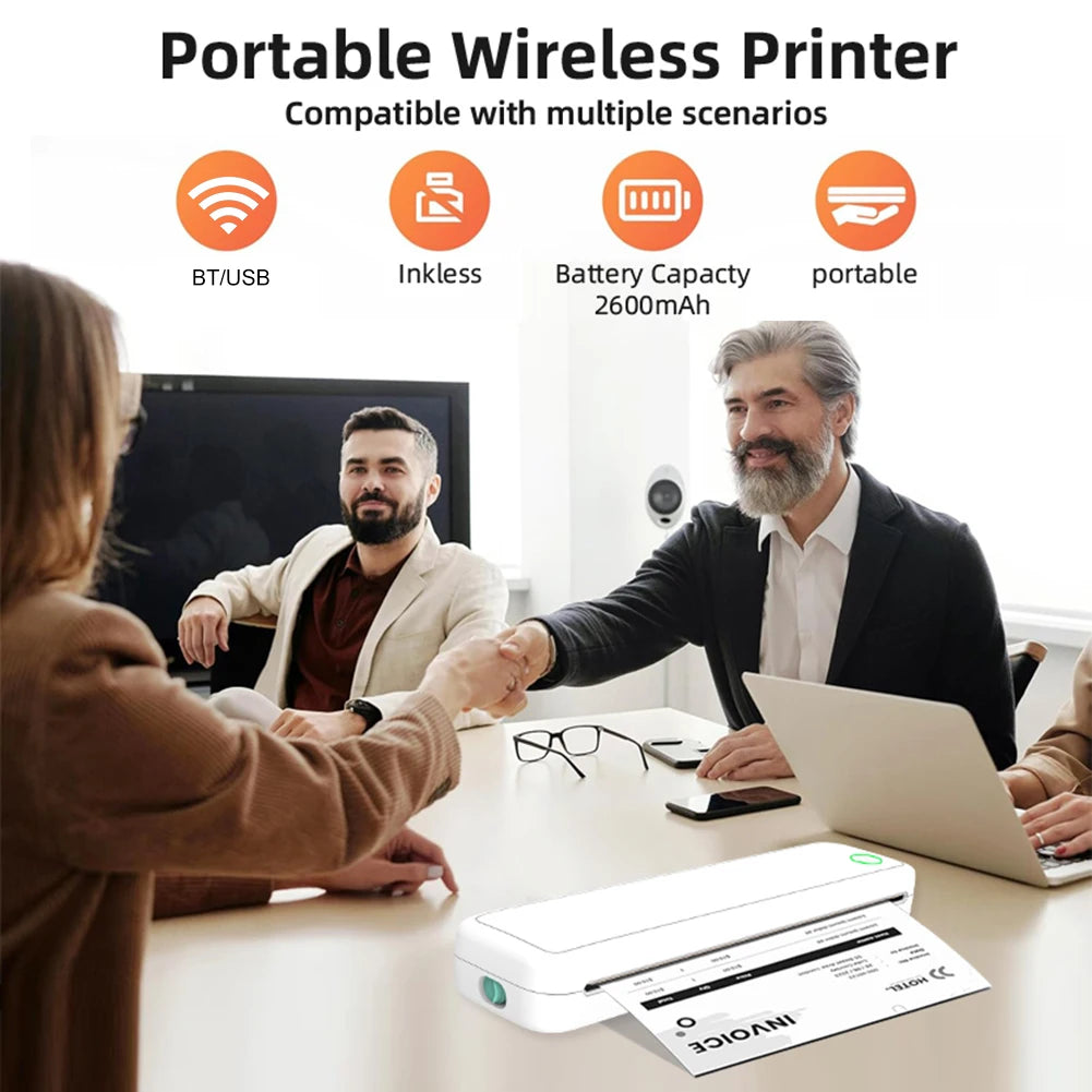 A4 Portable Thermal Printer Inkless Bluetooth-Compatible Min Portable A4 Label Maker with Printing Paper Document Printing Maker