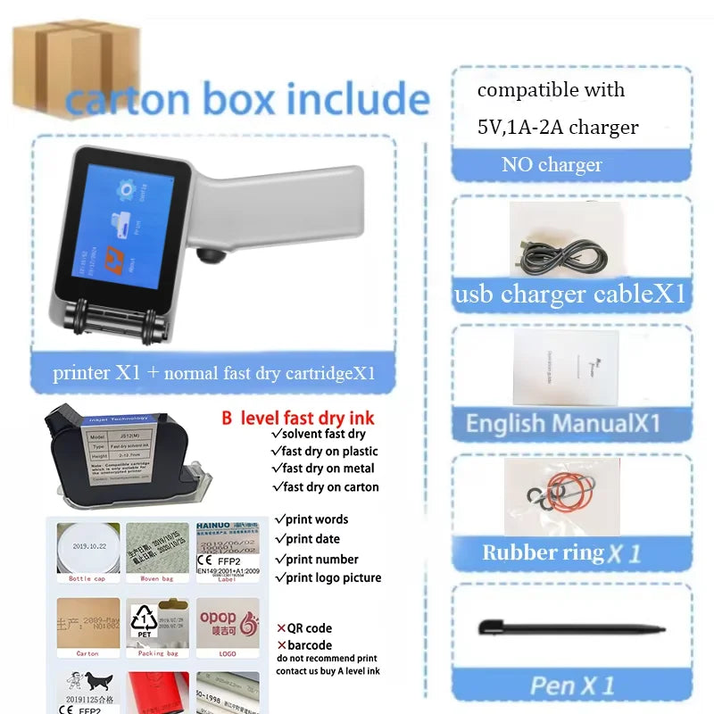 with ink: X1760 12.7MM TIJ Expiry Date Marking machine date coding machine printing gun Portable Handheld Thermal Inkjet Printer