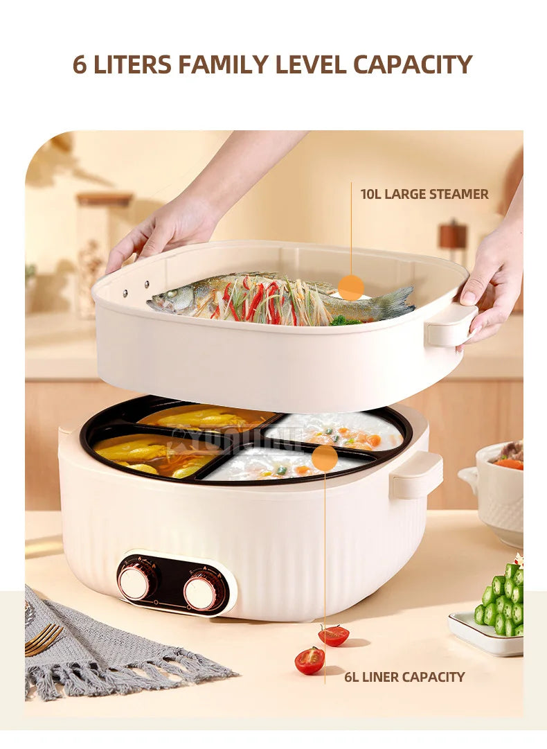 Four-Grid Multifunctional Integrated Hot Pot Electric Caldron Household Large Capacity Electric Chafing Dish