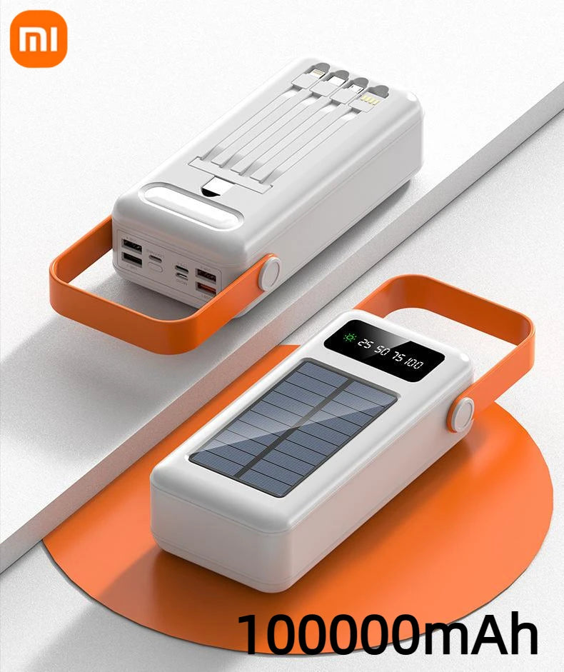 Xiaomi 100000mAh Solar Panel Power Bank Fast charging Comes with Four Wire External Battery Pack with Flashlight For Outdoors 
