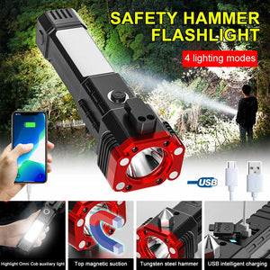 Car Safety Hammer Multifunctional Charging Power Work Light Emergency Fire Self-rescue Breaking Window Self-defense Flashlight Aimak Store