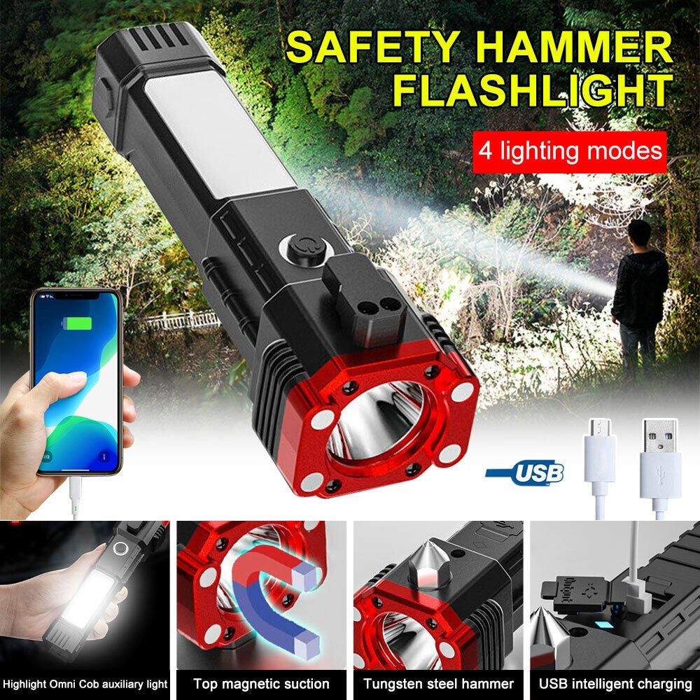 Car Safety Hammer Multifunctional Charging Power Work Light Emergency Fire Self-rescue Breaking Window Self-defense Flashlight Aimak Store