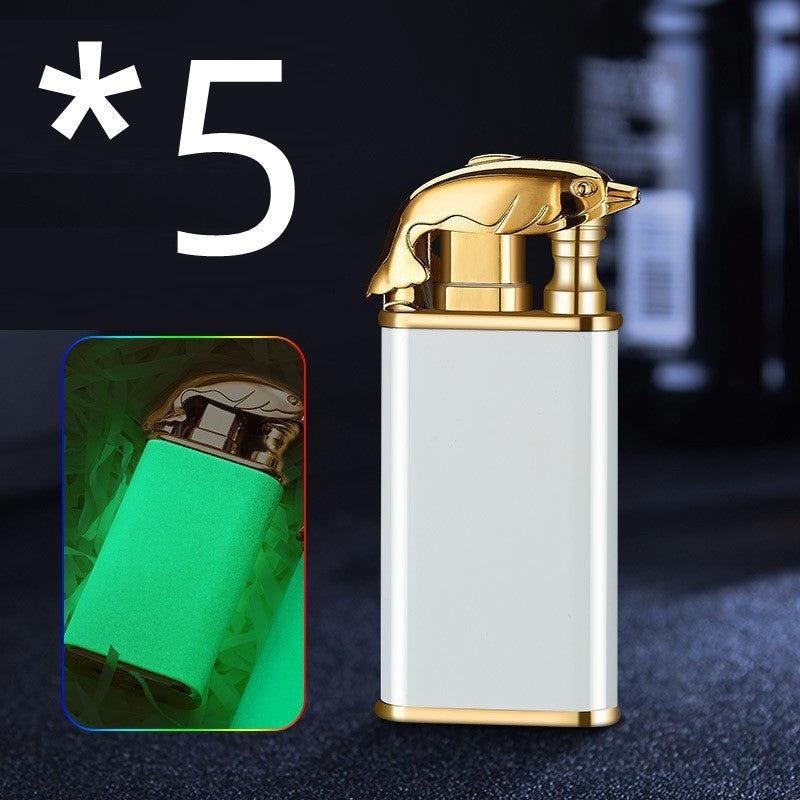 Creative Blue Flame Lighter Dolphin Dragon Tiger Double Fire Metal Winproof Lighter Inflatable Lighter Aimak Store
