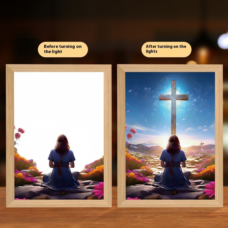 Jesus LED Light Painting Home Decoration Light Painting Photo Frame Led Night Light Room Decor Christmas Gifts Moon Lamp Aimak Store