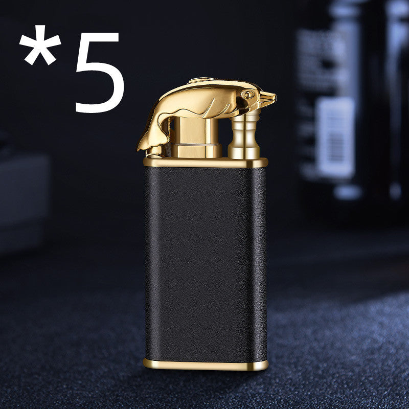Creative Blue Flame Lighter Dolphin Dragon Tiger Double Fire Metal Winproof Lighter Inflatable Lighter Aimak Store