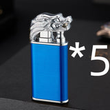 Creative Blue Flame Lighter Dolphin Dragon Tiger Double Fire Metal Winproof Lighter Inflatable Lighter Aimak Store