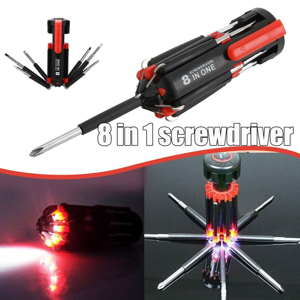 Car Supplies 8 In 1 Screwdriver With LED Flashlight Car Portable Multifunctional Outdoor Tools Aimak Store