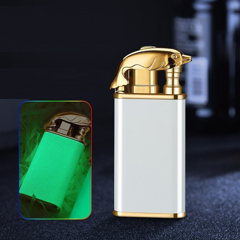 Creative Blue Flame Lighter Dolphin Dragon Tiger Double Fire Metal Winproof Lighter Inflatable Lighter Aimak Store