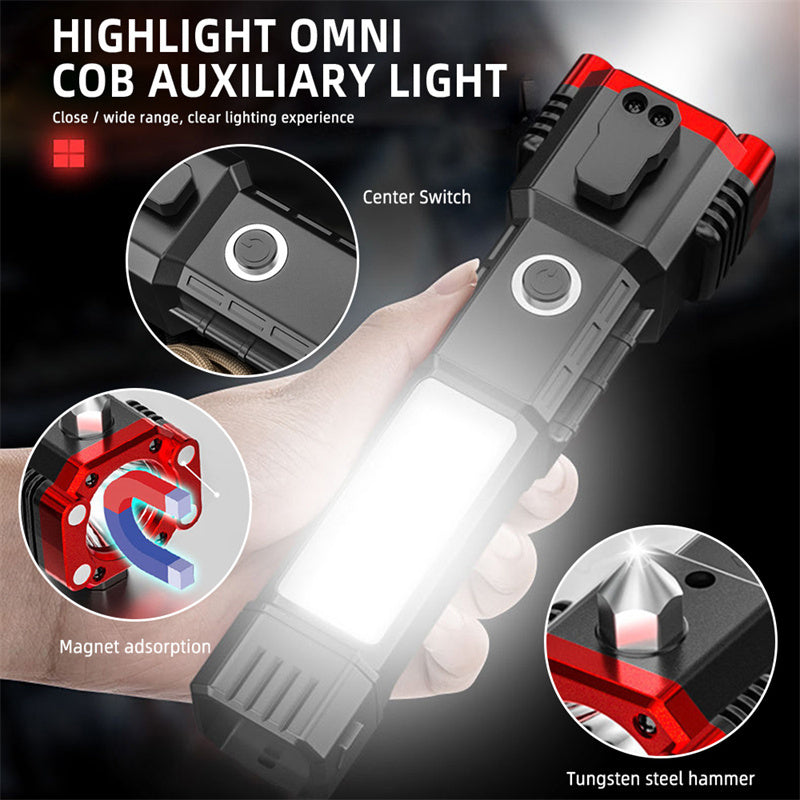 Car Safety Hammer Multifunctional Charging Power Work Light Emergency Fire Self-rescue Breaking Window Self-defense Flashlight Aimak Store