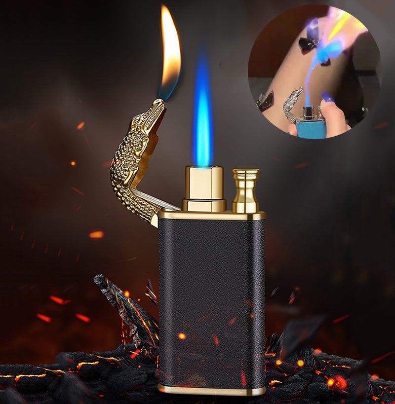 Creative Blue Flame Lighter Dolphin Dragon Tiger Double Fire Metal Winproof Lighter Inflatable Lighter Aimak Store