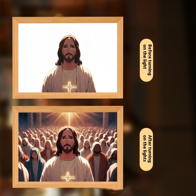 Jesus LED Light Painting Home Decoration Light Painting Photo Frame Led Night Light Room Decor Christmas Gifts Moon Lamp Aimak Store