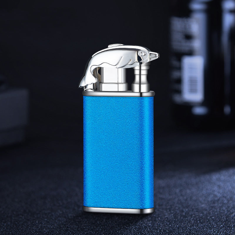 Creative Blue Flame Lighter Dolphin Dragon Tiger Double Fire Metal Winproof Lighter Inflatable Lighter Aimak Store