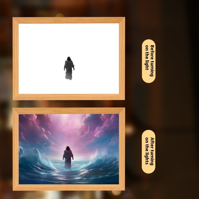 Jesus LED Light Painting Home Decoration Light Painting Photo Frame Led Night Light Room Decor Christmas Gifts Moon Lamp Aimak Store