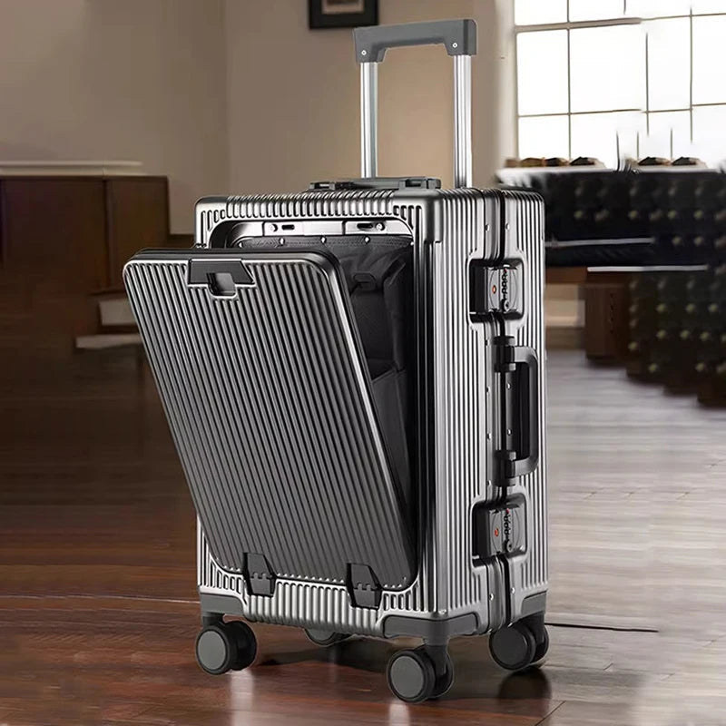 New Front Opening Suitcase Cabin Trolley Case 20/24/26/28 inch Aluminum Frame Large Capacity Luggage usb Charging TSA Lock Aimak Store
