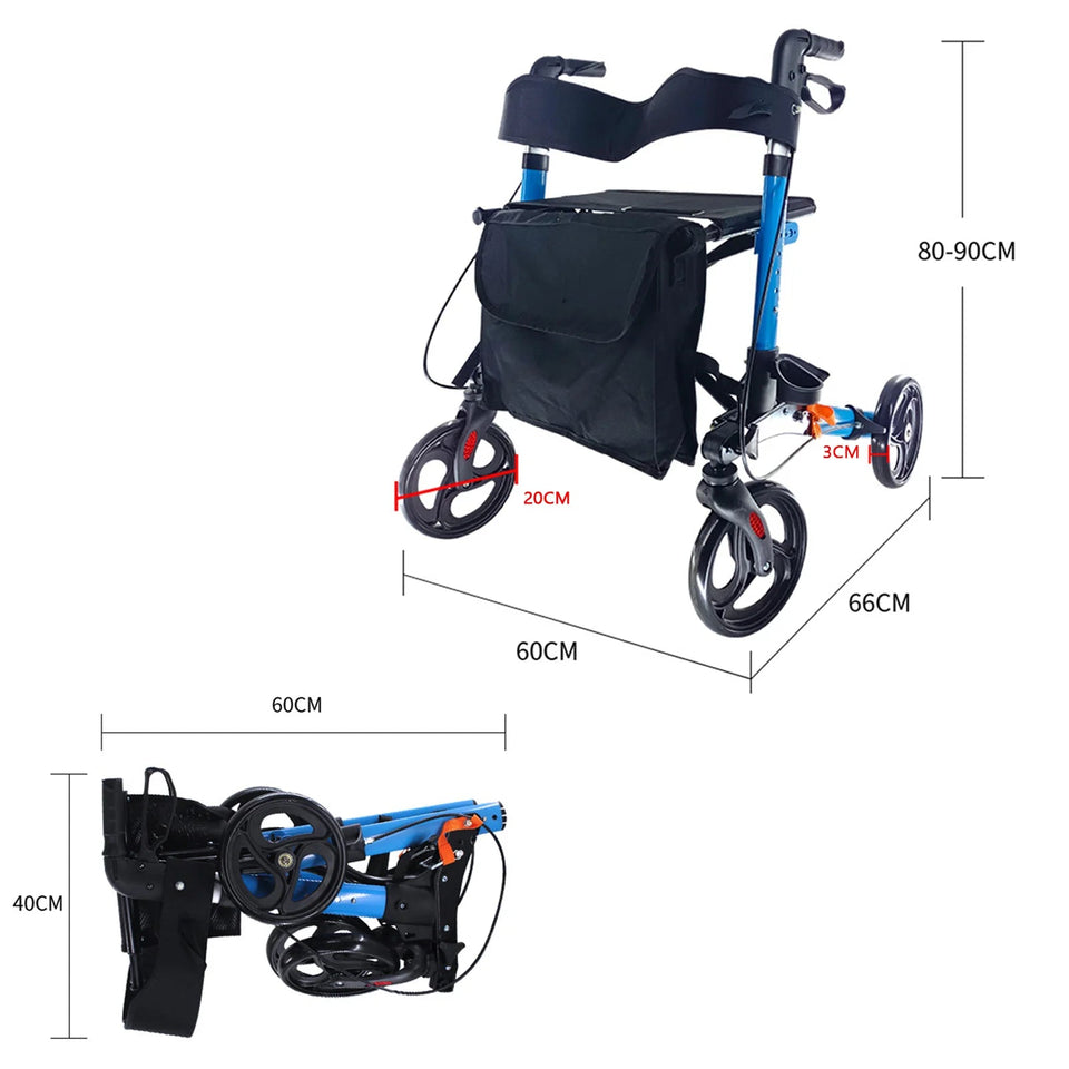 DARUPSUN Foldable Rollator Walker with 6 levels of Adjustable Seat 8 Wheels Compact Lightweight Mobility Walking Aid Aimak Store