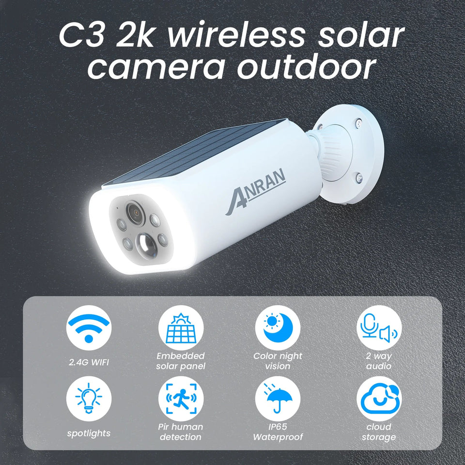 ANRAN 2K Wifi Solar Camera PIR Detect 3MP Outdoor Surveillance Solar Powered Camera Security Protection Rechargeable Battery Aimak Store