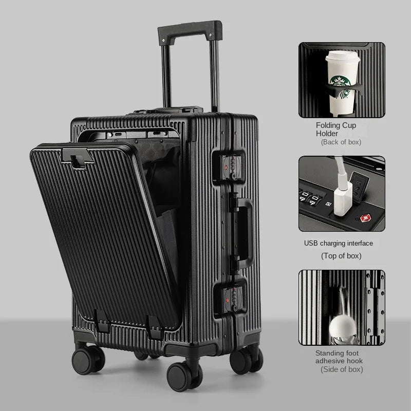 New Front Opening Suitcase Cabin Trolley Case 20/24/26/28 inch Aluminum Frame Large Capacity Luggage usb Charging TSA Lock Aimak Store
