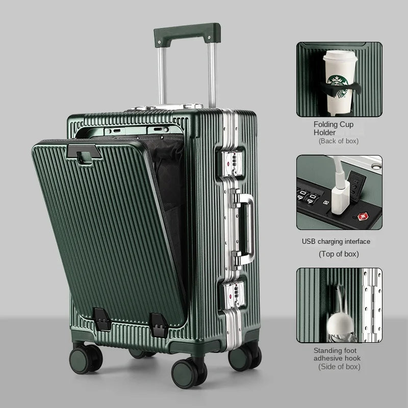 New Front Opening Suitcase Cabin Trolley Case 20/24/26/28 inch Aluminum Frame Large Capacity Luggage usb Charging TSA Lock Aimak Store