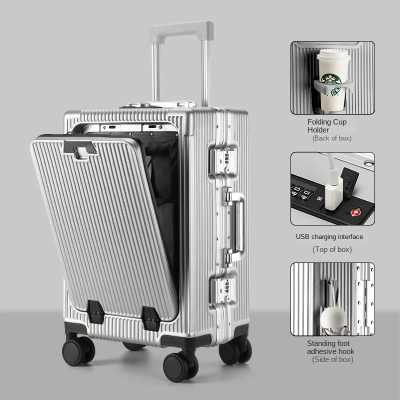 New Front Opening Suitcase Cabin Trolley Case 20/24/26/28 inch Aluminum Frame Large Capacity Luggage usb Charging TSA Lock Aimak Store