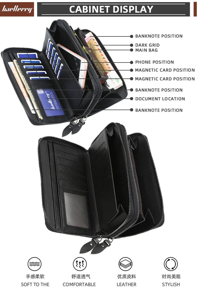 New Men Wallets Large Capacity Cell Phone Pocket Double Zipper Clutch Bag Passcard  Male Business Purse Aimak Store