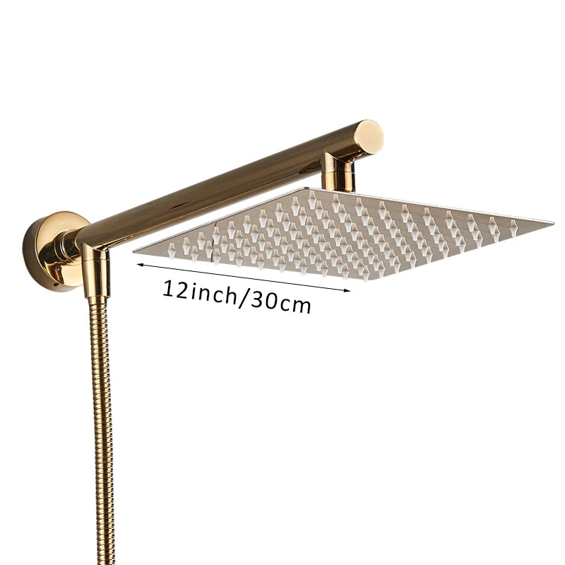 8/10/12 Inch Ultra-thin Wall Mount Rainfall Shower Head With 16inch Stainless Steel Shower Arm 150cm ABS Hose Bathroom Hardware Aimak Store