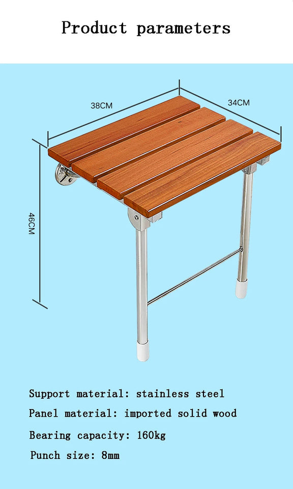 Wall Mounted Solid Wood Folding Stool Bathroom And Shower Chair Porch Shoe Changing Stool Relaxation Bathroom Folding Chair Aimak Store