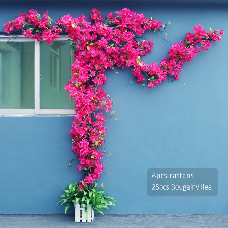 Artificial Flower Rattan Tree Vine Bougainvillea Floral Wall Plants Tree Wedding Christams Party Festival Outdoor Garden Decor Aimak Store
