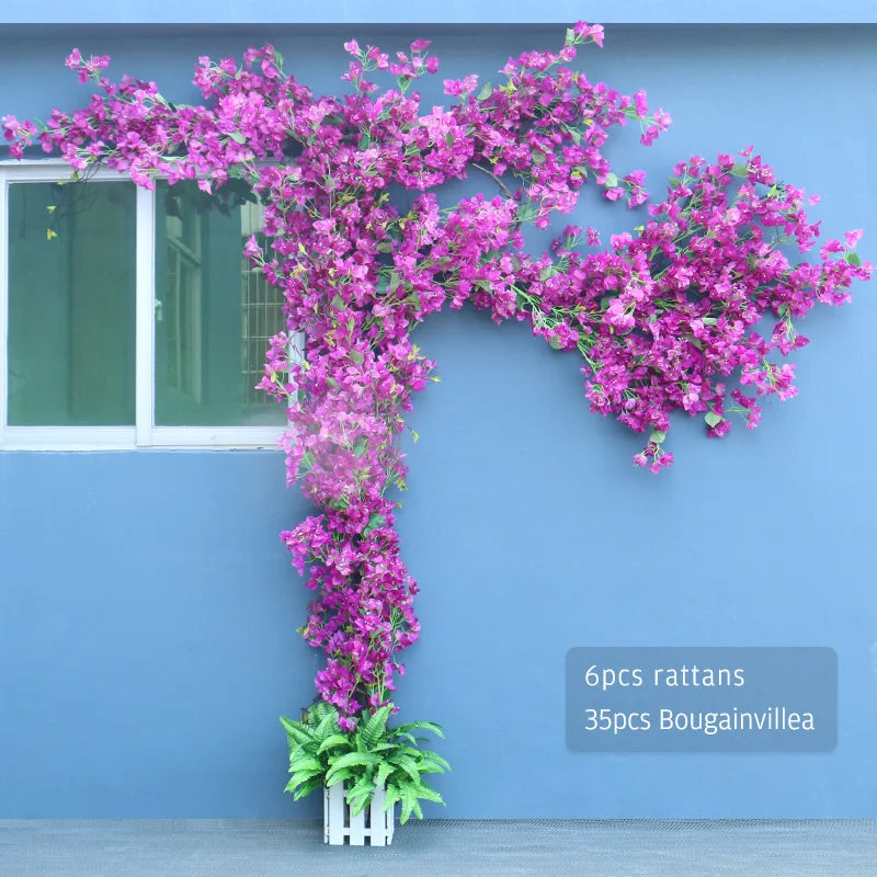 Artificial Flower Rattan Tree Vine Bougainvillea Floral Wall Plants Tree Wedding Christams Party Festival Outdoor Garden Decor Aimak Store
