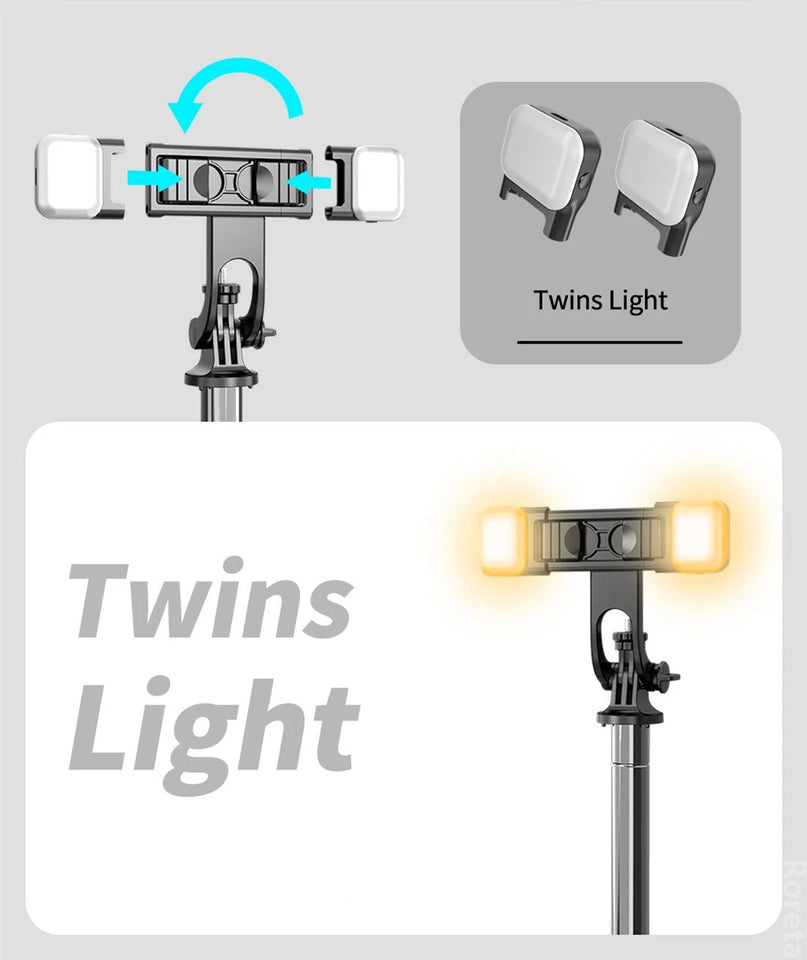 4 in 1 Wireless Bluetooth Selfie Stick 1580mm With Double Fill Light Foldable Tripod Monopod For Gopro Action Cameras Smartphone Aimak Store