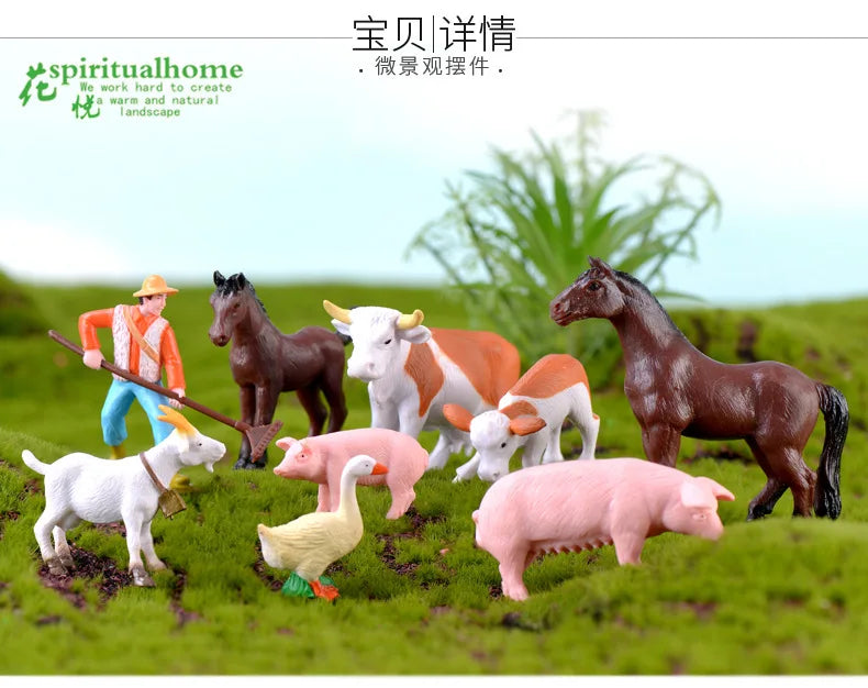 Farm PVC Craft Gift Landscape DIY plastic animal decoration farmer Horse Cow Animal miniature figurines Modern Home Decoration Aimak Store