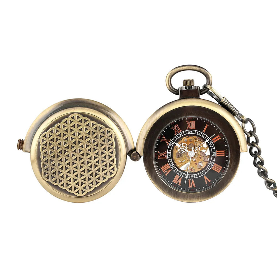 Steampunk Bronze Mechanical Pocket Watch Retro Creative Rotating Cover Roman Numeral Display Manual Mechanism Pendant Male Clock Aimak Store