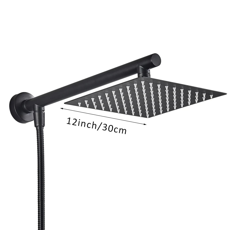 8/10/12 Inch Ultra-thin Wall Mount Rainfall Shower Head With 16inch Stainless Steel Shower Arm 150cm ABS Hose Bathroom Hardware Aimak Store