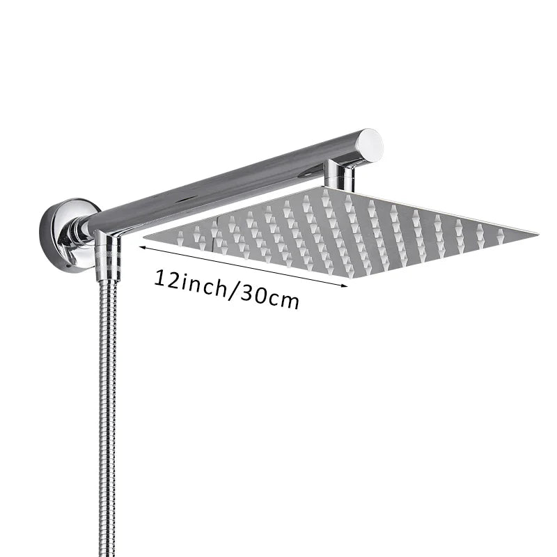 8/10/12 Inch Ultra-thin Wall Mount Rainfall Shower Head With 16inch Stainless Steel Shower Arm 150cm ABS Hose Bathroom Hardware Aimak Store