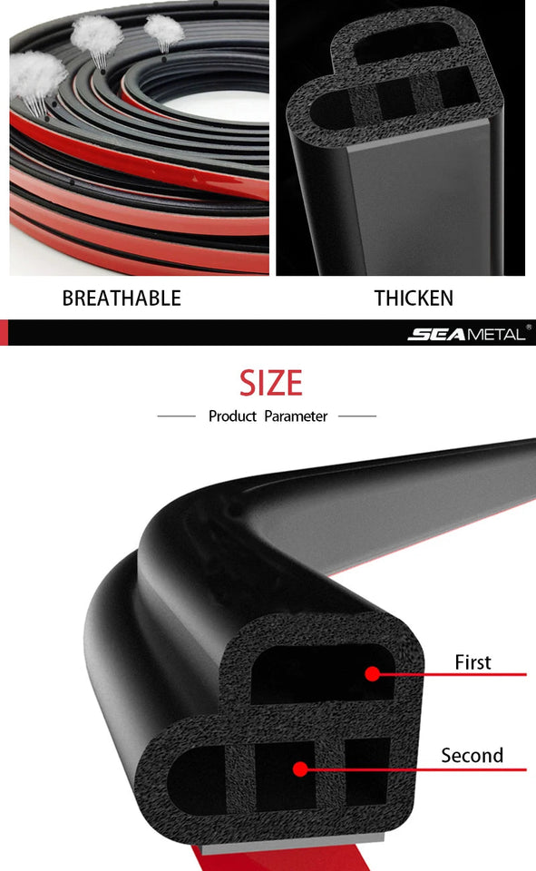 SEAMETAL Car Door Seal Strip Rubber Double Layer Sealing Protector Soundproof Waterproof Weather Strips for Car Door Hood Trunk Aimak Store