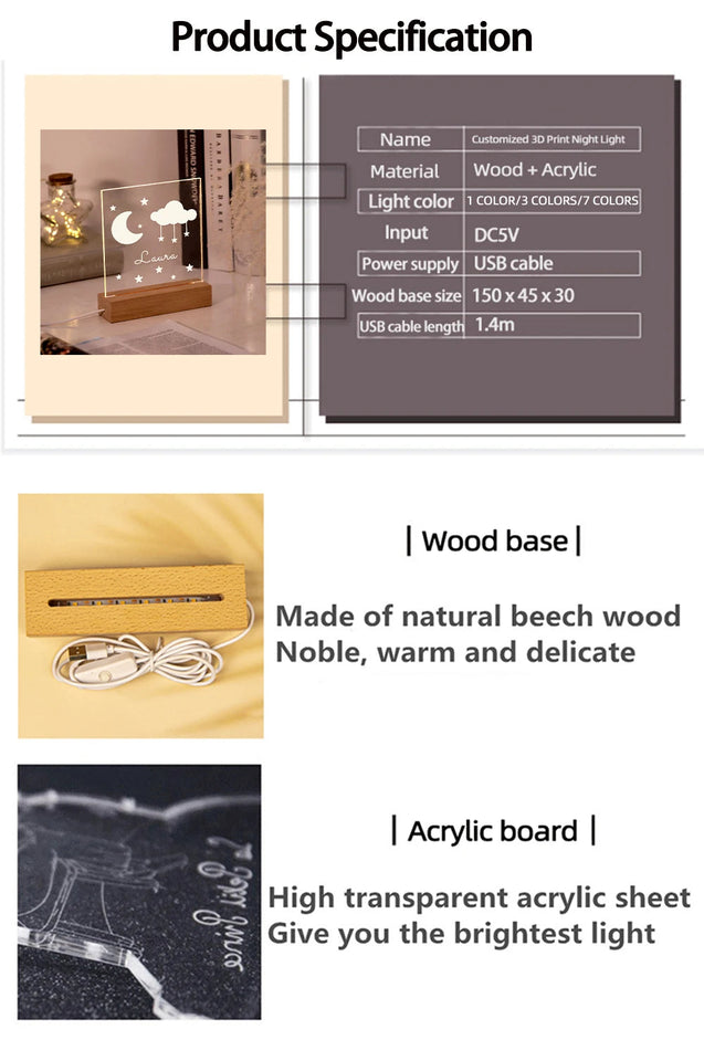 Drop Shipping Personalized Nightlight USB LED Customized Name 3D Lamp  Decoration Bedroom Toys Birthday For Baby Children Gift Aimak Store