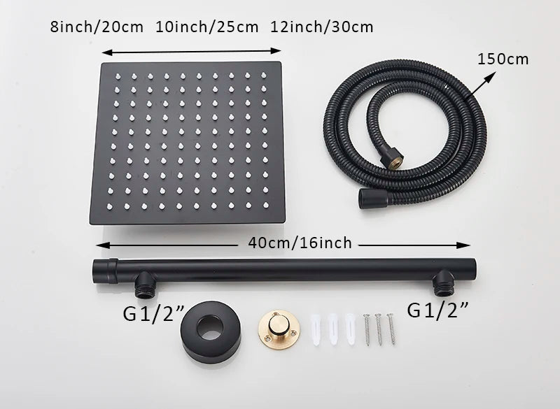 8/10/12 Inch Ultra-thin Wall Mount Rainfall Shower Head With 16inch Stainless Steel Shower Arm 150cm ABS Hose Bathroom Hardware Aimak Store